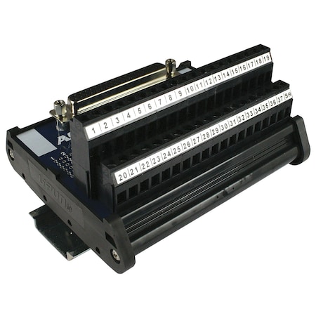 Asi DB37 Female Breakout Board, 37 Pin Female D-Sub Connector to Screw Terminal Block, DIN Rail Mount 11007